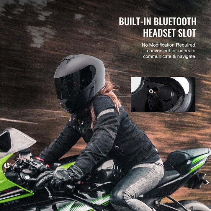 Full face motorcycle helmet with Bluetooth slot