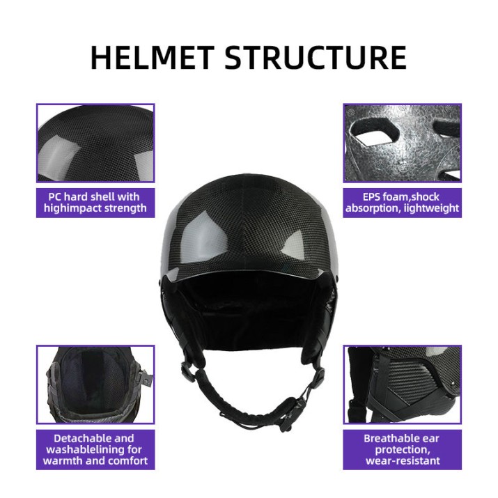 Carbon fiber hard shell ski helmet